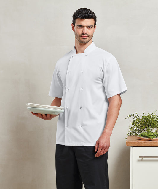 Studded front short sleeve chef's jacket PR664
