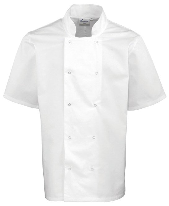 Studded front short sleeve chef's jacket PR664